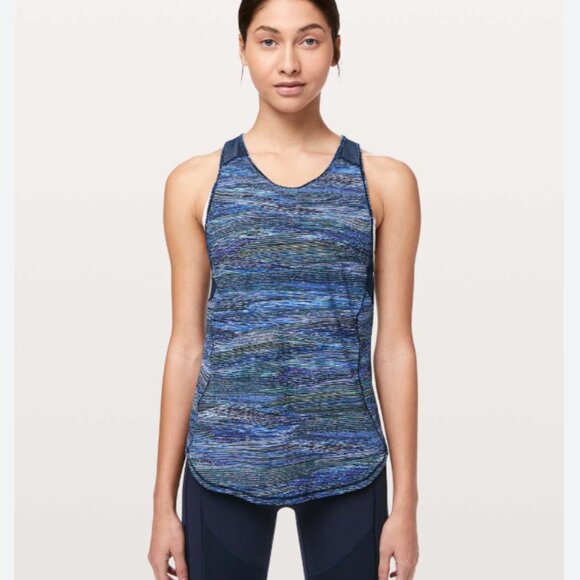 Lululemon Tank Top Womens Small Blue Striped Mesh Swiftly Tech Run Workout Gym - Picture 1 of 5